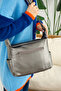 Women's Gray Nine-Compartment Soft Leather Crossbody Bag - 3