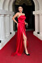Atlas Fabric Strapless Evening Dress - Red - 2
