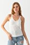 Women's Ecru Halter Neck Perforated Knitwear Undershirt Women's Undershirt 171810