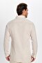 Men's Slim Fit Long Sleeve Linen Premium Series Buttoned Collar Sport Beige Shirt - 5