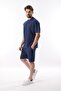 Navy Blue Embroidery Detailed Men's Shorts T-Shirt Set E7305 - 6