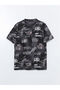 Xside Men's Black Crew Neck Printed Combed Cotton T-Shirt