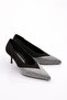 Women's Pointed Toe Heeled Shoes Black Satin Silver Stone 28923557 - 2