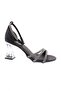 Bar-05-23y Silver Stoned Black Satin Women's Goblet Heeled Shoes