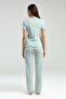 Buttoned Collar Camisole Women's Viscose Pajama Set, Pocket Detail - 5