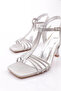 Women's Ankle Strap Heeled Shoes Silver Crocodile 51213564 - 4