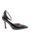 Women's Ankle Strap Thin Heeled Shoes Black Wrinkled Patent Leather 31262821