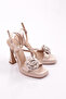 Rose Patterned Heeled Evening Dress Shoes Gold Satin 71061535 - 2