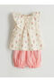 Lcw Baby Ecru Crew Neck Floral Baby Girl Blouse and Shorts 2Pcs