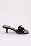 7206 Women's Large Stone Embroidered Heeled Slippers Black Patent Leather