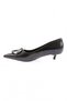 23Y6120-23Y Women's Round Metal Accessory Pointed Toe Short Heeled Shoes Black Wrinkled Patent Leather - 3