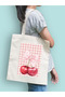 Pink-Red Retro Design Cherry Raw Cloth Tobe Pochette Seat Bag, Pinterest Bag - 3