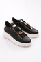 Women's Thick Sole Bee Buckle Sneakers Shoes Black-White 15299633118 - 2