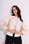 Oversize Women's Cream Balloon Sleeve Bomber Leather Jacket - 8