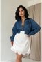 Women's Denim Shirt Top and White Skirt with Lace Details, Short Dress with Two Kumag. - 2