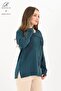 Women's Middle-Aged and Above Viscose Stripe Pattern Stone Embroidered Lycra Emerald Mother Combed Cotton Blouse - 2