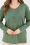 Women's Green Tree Patterned Stoned Slit Lycra Viscose Mother Combed Cotton Blouse - 4