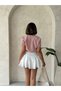 Women's Elastic Waist and Flower Pocket Detailed Short Sleeve Crop Shirt - 4