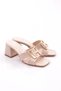 840 Women's H Buckle Heeled Slippers Beige Patent Leather - 2