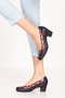 Women's Genuine Leather Round Toe Heeled Shoes Vdt.1640 Navy Blue - 6