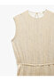 Sleeveless Crew Neck Slit Detail Shiny Pleated Pleated Long Dress with Belt - 5