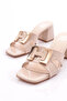 840 Women's H Buckle Heeled Slippers Beige Patent Leather - 4