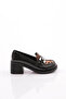 Stone Buckle Loafer Women's Shoes Black Patent Leather Leopard 3214535