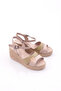 Women's Row Double Banded Wedge Sandals Genuine Leather Sand-Green 2495318 - 2