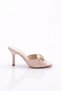 Beige Patent Leather Women's Heeled Slippers with Metal Accessories 7415535