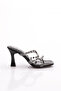 Women's black patent leather heeled mule with stone embellishments 2873128