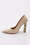 0992 Women's Pointed Toe Heeled Shoes Beige Laser Patent Leather - 3