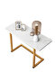 Sofa End Table, C-Shaped Side Coffee Table With Marble Design