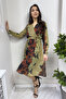 Women's Double Breasted Neckline Short Chiffon Dress Brown Floral with Tie-Dye Pattern - 4