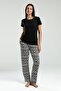 Women's Summer Pajama Suit, Crew Neck, Short Sleeves, Buttons, Pocket Detail