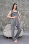 Women's Gray Lace Maternity Pajama Set with Dressing Gown - 3