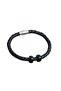 Black Ring Leather Steel Bracelet - 3