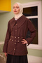 Women's gold button and belt detailed shirt brown