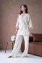 Women's Natur Linen Embroidery and Sequin Detailed Kimono and Pants Bottom/Top Suit 29033 - 4