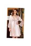 3126 Dowry Silk Satin Lace Double Short Nightgown Dressing Gown Set - Powder