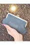 Gray Genuine Leather Clip-On Scholarship Women's Wallet Card Holder