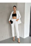 White Folded Sleeve Detail Blazer Jacket and Carrot Cut Pants Woven Fabric Suit - 2