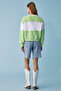 Payne Women's Crew Neck Oversize White / Pistachio Green Sweatshirt - 5