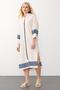 Side Slit Embroidery Poplin Dress Beige-Cobalt Blue 9291-E - 3