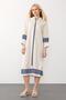 Side Slit Embroidery Poplin Dress Beige-Cobalt Blue 9291-E