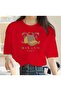 Hat Milano Printed Women's Cotton Combed Crew Neck Red T-Shirt