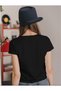 Colorful Alphabet Printed Women's Cotton Combed Crew Neck Black T-Shirt - 2