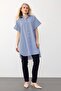 Side Slit Striped Poplin Tunic Blue 9283 - 3
