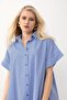 Side Slit Striped Poplin Tunic Blue 9283 - 5