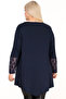 Round Neck Flocked Rose Printed Blouse in Comfortable Fit with Lace Sleeve Cuffs and Hem, Asymmetric Long Sleeve, Plus Size - 3