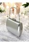 Silver Gray Lame Wrinkled Skin Leather Metallic Color Chain Strap Evening Dress Bag Wedding Engagement Graduation